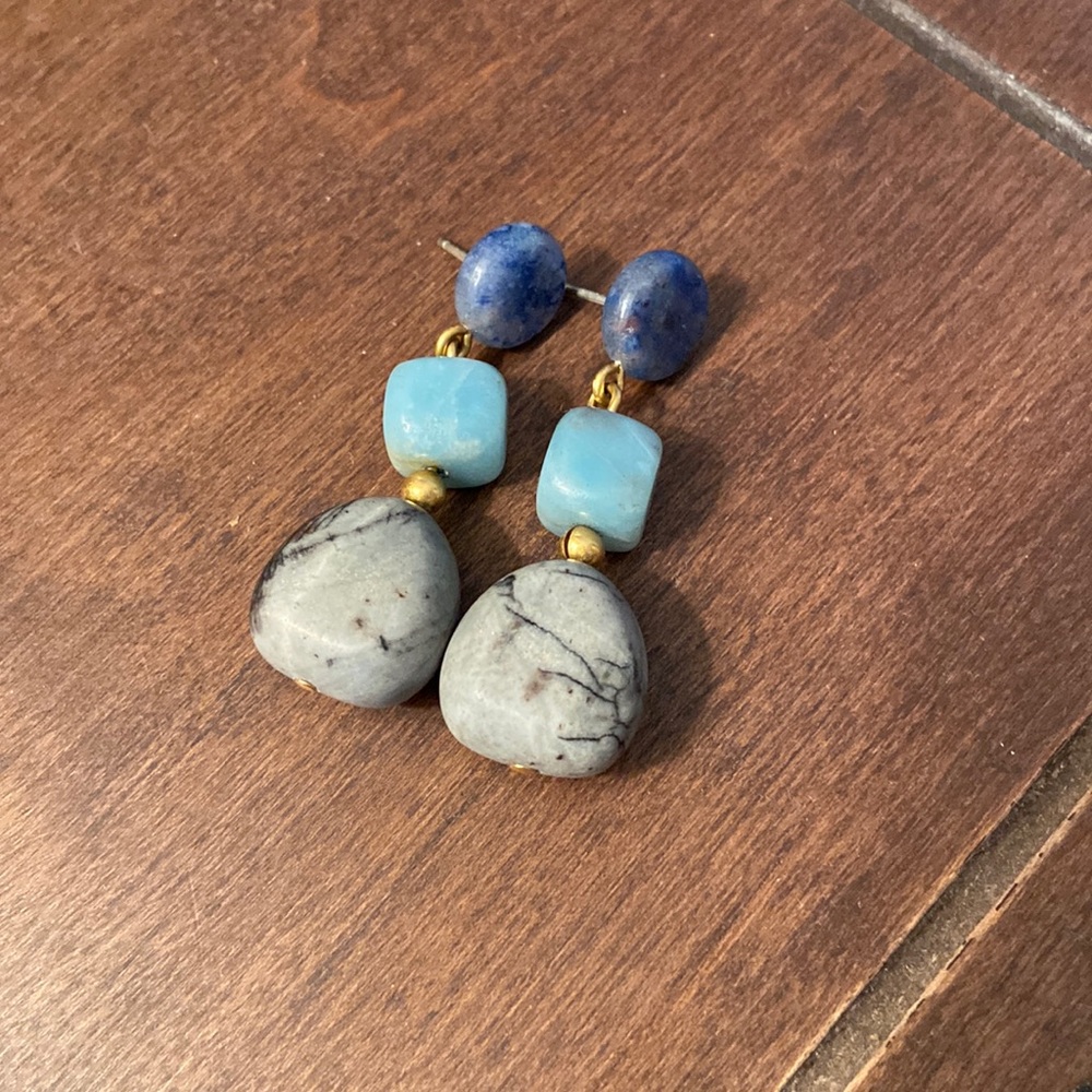 Madewell dangle earrings, blue & gray